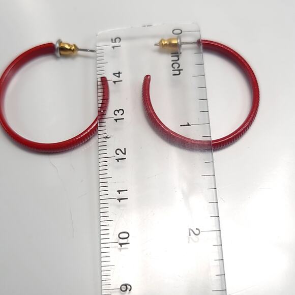 Red Open Hoop Earrings, Bold Modern Minimalist Statement Jewelry for Women - Picture 5 of 10